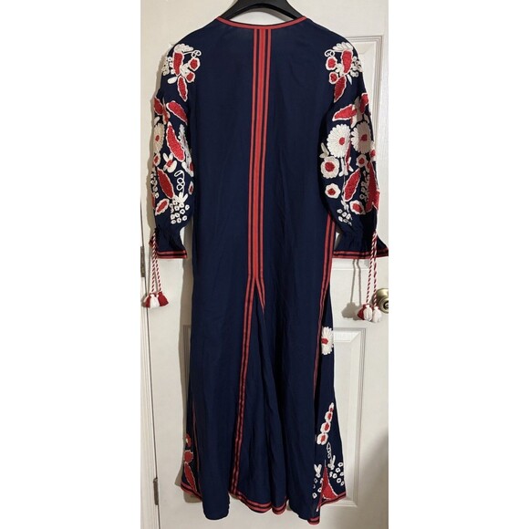 NWT Frances Valentine Geraldine Cotton Embroidery Floral Navy Red Dress Size XS - Picture 8 of 16